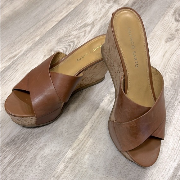 Franco Sarto Women’s Frost 2 Brown Leather Cork Platform Open Toe Sandals / Sz 8 - Picture 6 of 11